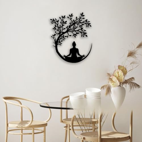 OPTYBVFD Tree of Life and Buddha Metal Wall Decor - Zen Room Decor Wall Art Home Decor for Living Room, Bedroom, Office, Yoga, Meditation (Black) Black