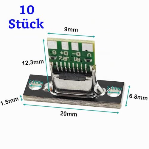 Pack of 10 USB 3.1 Type C Male Board, 5A USB C Breakout Board, USB-C Soldering Adapter, DIY Plug for Panel Mounting