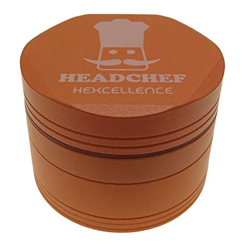 Headchef Hardcore Hexellence Ceramic Non-Stick Coated Metal Herb Grinder, 4 Piece, 62mm (Orange)