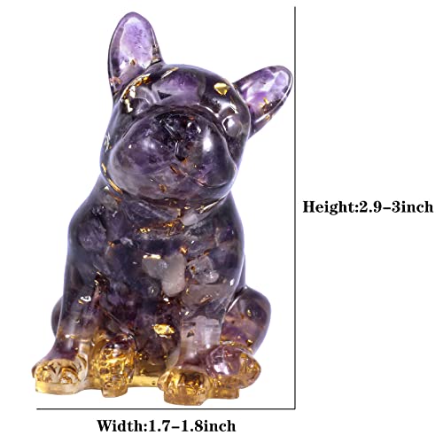 Handmade Resin Crystal French Bulldog Figurine, Amethyst Dog Lover Gift Sculpture for Home Office Decor Purple