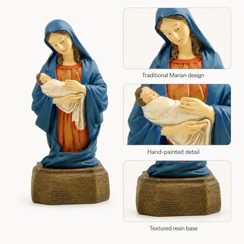Virgin Mary Statue, Mother Mary Figurine, Catholic Religious Decor Deep Blue Virgin Mary Holding Baby Jesus Figurine