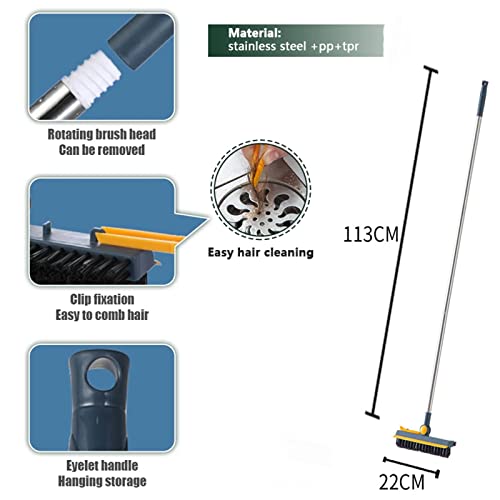 Floor Tile Cleaning Brush with Long Handle,180°Rotatable Patio Grout Scrubbing Cleaner Brush, Shower Floor Scraper Corner Stiff Bristles Brush for Deck Kitchen Bathroom