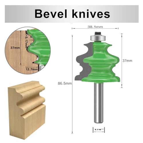 LEATBUY-TECH 5-piece router bit set with 1/4-inch shanks for round-over, raised panel, ogee, rail and stile cuts