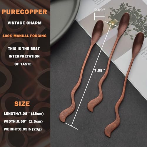 7.08-Inch Vintage Coffee Spoon, Hand-Forged Antique Copper Spoon, Suitable for Stirring Coffee, Milk, And Cocktails (4) 4