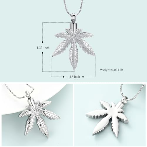 Imrsanl Marijuana Leaf Urn Necklace Cremation Jewelry for Ashes Silver
