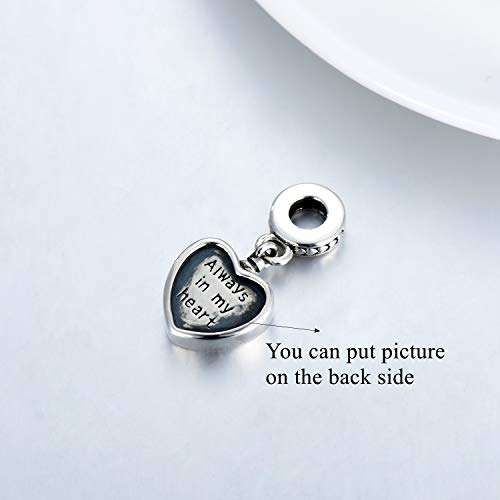LONAGO Personalized Photo Charm for Bracelet Sterling Silver Customize Picture Charms Gift for Women Heart urn