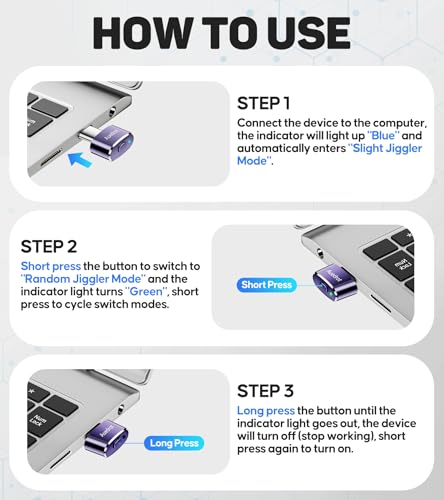 AUEDROT Mouse Jiggler USB-C Non-Detectable Mover with Switch Button, Metal Mouse Mover Automatic Mouse Jiggler with 2 Jiggler Modes, Driver-Free, Plug & Play, Keeps Computer/Laptop Wake, Purple 1