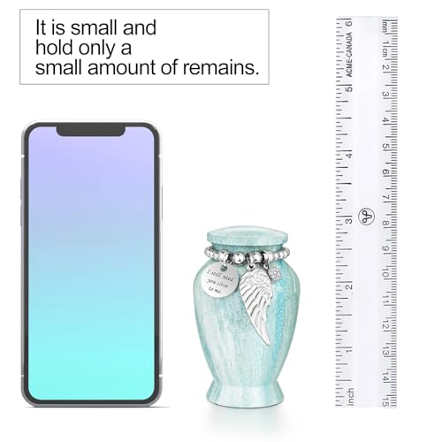 Dletay Small Urns for Human Ashes Keepsake 2.85 Inch Memorial Mini Cremation Urn for Women Men Aluminum Decorative Funeral Urns-Lake Green Lake Green