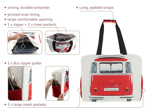 BRISA VW Collection - Volkswagen Large Shopping bag, Shopper bag, Beach bag Bus Front/Red