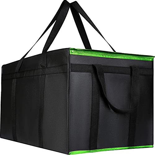 2 Pack XXXL-Large Insulated Grocery Shopping Bags, Green, Reusable Bag,Thermal Zipper,Collapsible,Tote,Cooler,Food Transport hot and Cold,for instacart,Camping,Recycled Material delivery Groceries, XXXL（24W x 15H x 14D） Black-Gr