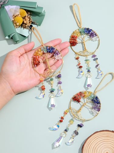 JOVIVI Chakra Crystal Tree of Life Hanging Crystals Spiritual Gifts for Women Mum Birthday,Sun Catchers for Windows Chakra Hanging Ornament Home Room Garden Decor Meditation Accessories For Women