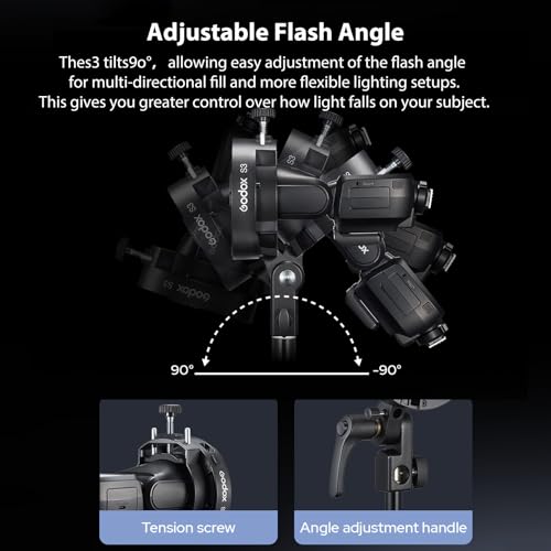 Godox S3 Speedlite Bracket, S-Type Bowens Mount Flash Holder, Compact and Lightweight Compatible with Godox V1, V860III, AD200Pro, AD300Pro, AD400Pro, TT350 for Photography and Video Lighting