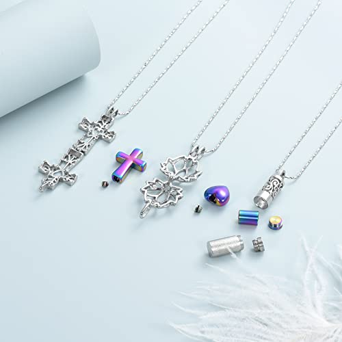 Imrsanl Cremation Ashes Jewelry Urn Pendant Necklace with Hollow Cross Urn Keepsake Cremation Jewelry for Ashes for Women Men 3 Pack Colorful