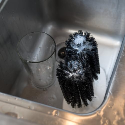SPARTA Glass Washing Brush – SKU 4046003 Glass Washer for Kitchen Sink, Twin Brush Design, Ideal for Bars, Kitchens, Restaurants, 8in, Black, Pack of 1
