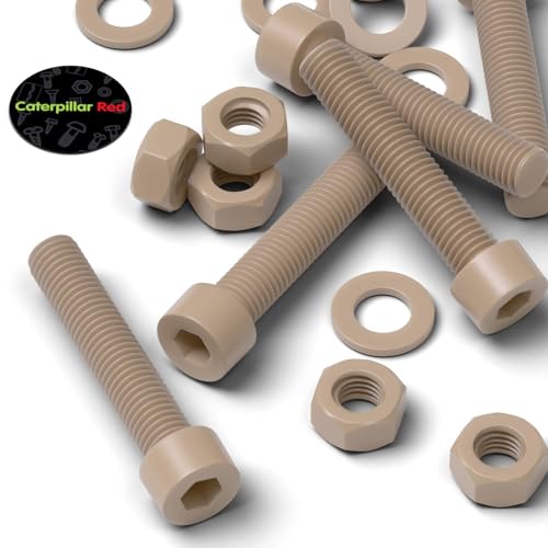 5X Caterpillar Red natural PEEK M8 x 45mm socket head screws, bolts, nuts and washers