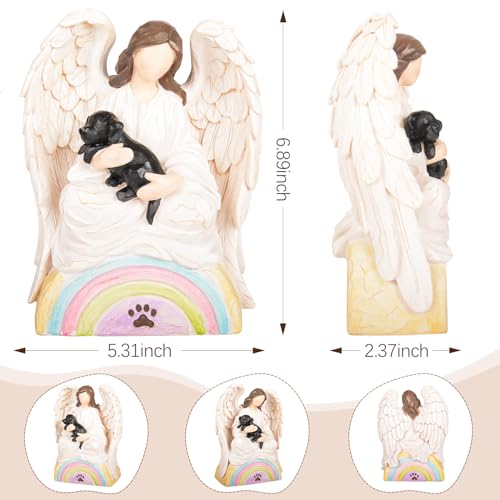 Dog Memorial Figurine Rainbow Bridge Angel Holding Black Labrador Retriever