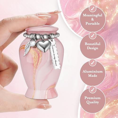 Dletay Small Urns for Human Ashes Keepsake 2.85 Inches Memorial Mini Cremation Urn for Women Men Aluminum Decorative Funeral Urns - Pink Gold Vein
