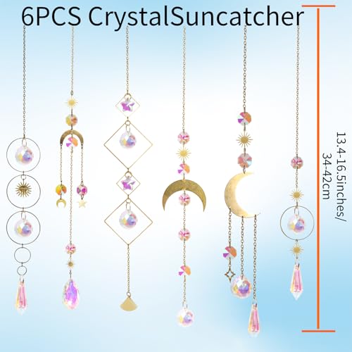 6pcs Crystal Suncatcher, Sun Catcher Hanging for Windows, Spiritual, Rainbow Maker, Crystal Indoor Garden Home Decor,Gemstone Prism（Set 2） Set 2