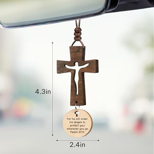 Cross for Car Mirror Hanging Accessories With Bible Verse - Scan Phone For Daily Bible Verse - Rear View Mirror Hanging Accessories - Car Cross Ornament - New Driver Gifts - Christian Gift For Men