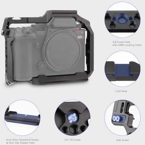 Leftfoto S5ii Camera Cage for Panasonic LUMIX S5 II / S5 IIX - Camera Protection Frame Rig with Arca Base,NATO Rail,ARRI Threads Compatibility with DJI RS2 Stabilizer- for Vlog Video Shooting