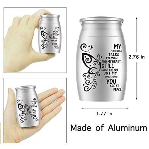 My Mind Still Talks to You - 3 Inch Small Aluminium Mini Cremation Urn for Ashes, Family Memorial Keepsake Butterfly-Silver
