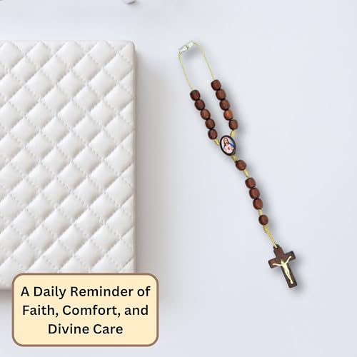 Catholica Shop I Auto Car Rosary - Rear View Mirror I Wood Prayer Beads - Handcrafted in Brazil I Car Ornaments (Sacred Heart of Jesus) Sacred Heart of Jesus