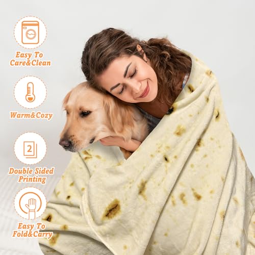 Bcareself Tortilla Blanket 71 inches 2.0 Double Sided Adult Size Giant Double Sided for Kids Funny Realistic Food Personalized Throw Blanket Novelty Gift Taco Blanket Soft Flannel Beige