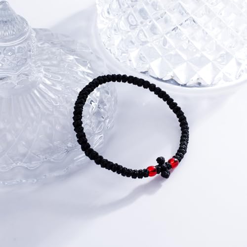 Pndeyo 1pc Orthodox Prayer Rope, 6.69in, with Red Bead, Black Black&Red 6.69in/17cm