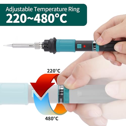 YIHUA 947-IX Soldering Iron Set with Adjustable Temperature Range 220~480°C, Power Switch, Temperature-Controlled ESD-Safe Soldering Set, 5 Soldering Tips for DIY Soldering, Replacement Soldering Iron Set (EU Plug)