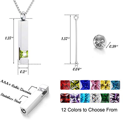Urn Necklace for Ashes Birthstone Cuboid Cremation Jewelry Keepsake Holder Memorial Locket Necklaces Pendant August
