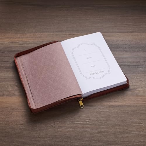Christian Art Gifts Inspirational Zippered Journal, I Will Carry You Wide Ruled Notebook, Isa. 46:4 Bible Verse, Brown Vegan Leather Lighthouse, 336 Lined Pages w/scripture, (9” x 6.4” x .9”)