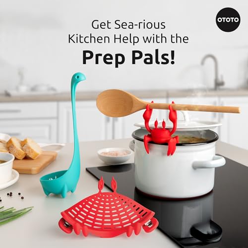 OTOTO Prep Pals Bundle of Red the Crab, Nessie, Crabby - Cute Kitchen Accessories, Kitchen Gadgets, Spoon Rest for Stove Top, Soup Ladle, Pasta Strainer, Funny Unique Gifts, Cooking Gifts BUNDLE - Prep Pals