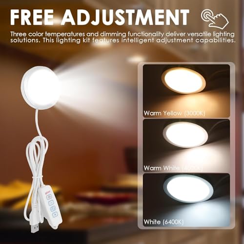 5 Pcs 3D Printer LED Lamp Kit 3 Color Temperature Adjustable Brightness 3000-6400K Compatible with 001 for Cabinet Display Shelf Desk and Bookcase