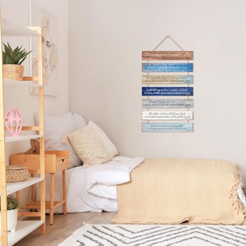 Christian Wall Art,Wood Bible Verse Hanging Sign Home Decor BLUE