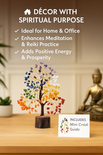 7 Chakra Crystal Tree of Life | Gemstone Bonsai Tree Gift for Women & Men | Feng Shui Home Decor for Office Desk & Living Room | Housewarming & Birthday Gift | 10–12 Inch Crystal Tree 7 Chakra – Golden Wire