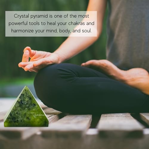 Amazing Gemstone Green Jade Pyramid Crystal Healing Stones - 1.5" Great Pyramid Figurine of Natural Stone Pyramid for Meditation, Reiki, Chakra Balancing and Crystal Pyramids Grid