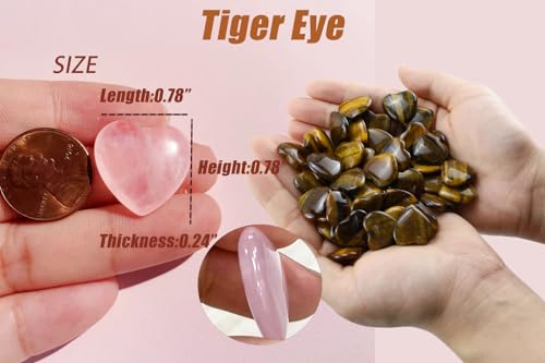 DUQGUHO 50 Pcs Tiger Eye Heart Crystals and Healing Stone Love Heart Shaped Set Crystal Bulk Palm Pocket Wholesale Mothers Day Gifts for Mom