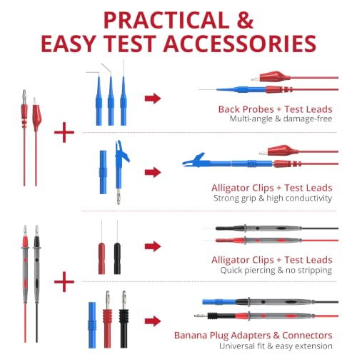 BINTA 35-piece back probe kit with banana plug, copper alligator clips, and 1m test leads