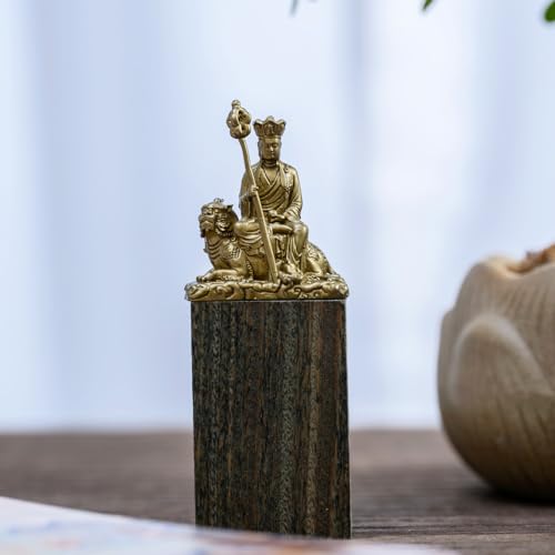 Chufan Mini Ksitigarbha Bodhisattva Sitting on Tiger Tiny Buddha Statue Figurines Brass Spiritual Sculpture Statue Meditation Handmade Feng Shui Decor