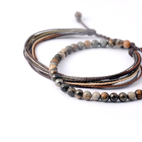 Mezcla Vida Natural Stone Beaded Bracelets for Men Women Unisex Adjustable Waterproof Rope Bracelets Set Valentine's Day Birthday Gifts for Boyfriend Husband Him pyrite associated with brown quartz ore