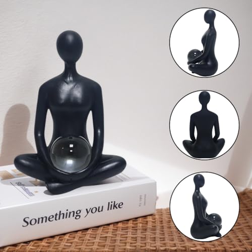 Yoga Girl Abstract Lady Woman Statue, Black, 7.9 inches Tall Black -Yoga