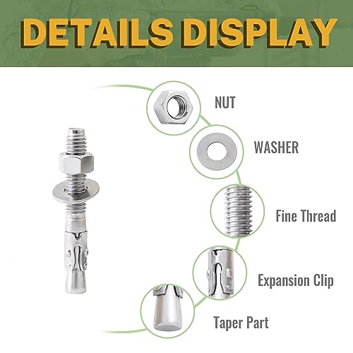 LIONMAX 12Pcs 3/8" x 3" Stainless Steel Concrete Anchors, Wedge Anchors 3/8" x 3" 12