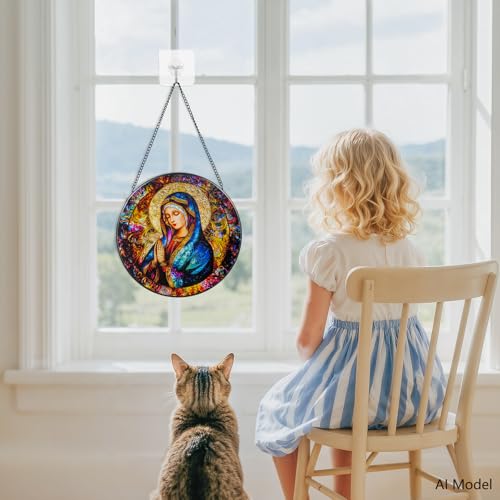 Mother Mary Suncatcher Stained Glass Window Hanging Mother Mary 7.8x7.8 IN