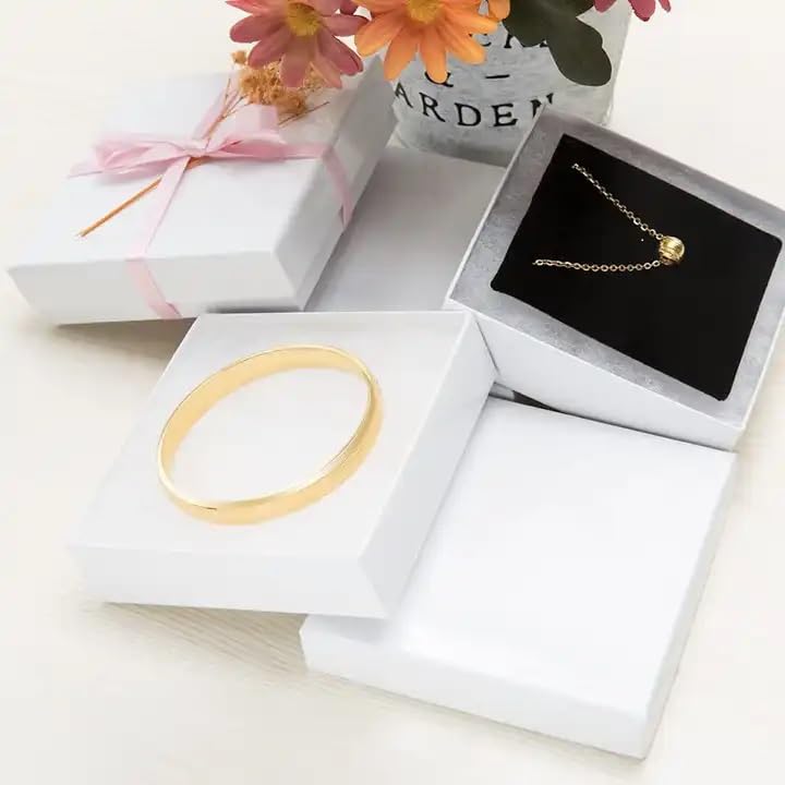RJ Displays 15 Pack Cotton Filled White Color Paper Cardboard Jewelry Boxes for Necklace, Bracelet Boxes, Watch & Small Gifts Box, Jewelry Gift Boxes Size 7" x 5" x 1-1/8" Inch - (White)