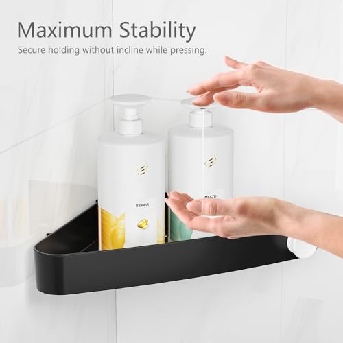 Set of four black Sotfamily plastic corner shower caddies designed for 90-degree shower corners, ideal for organizing bathroom essentials.