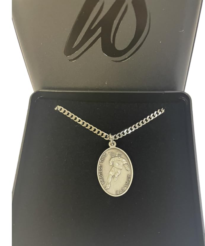 Lacrosse Medal Necklace St Sebastian Patron Saint Athletes Pewter 24 Chain