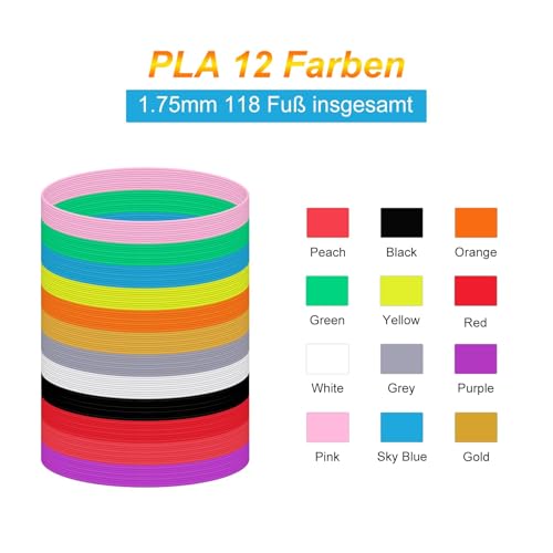 Kretrum 3D Pen Filament, 18 Colours, 1.75 mm, 72m (236 Feet), PLA, 0.24 kg