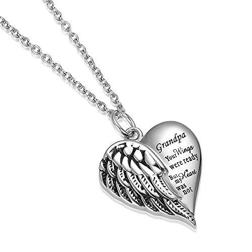 Cremation Jewelry for Ashes Engraved Your Wings were Ready but My Heart was Not Heart Urn Necklace Memorial Pendant (TX-Grandpa)