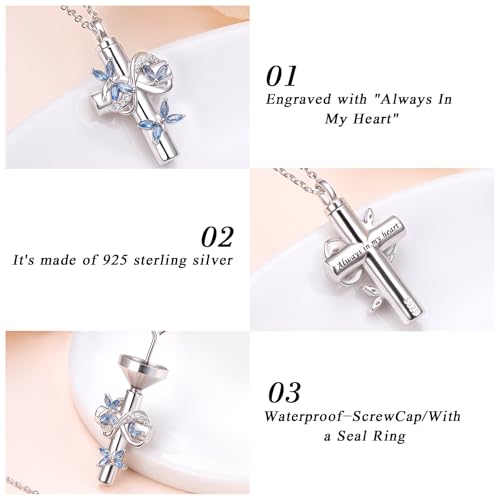 DAOCHONG Butterfly Cross Urn Necklace Memorial Cremation Jewelry Blue Butterfly Urn Necklaces