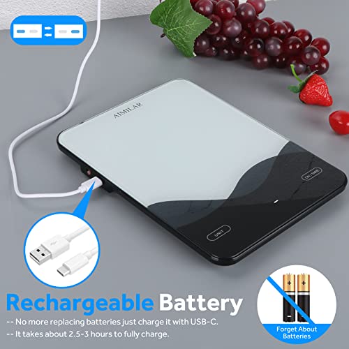 Chargeable Digital Kitchen Food Scale - AIMILAR LED Display 22lb Food Weight Scales for Baking Cooking USB-C Rechargeable Ounces and Grams 1g/0.1oz Tempered Glass XX